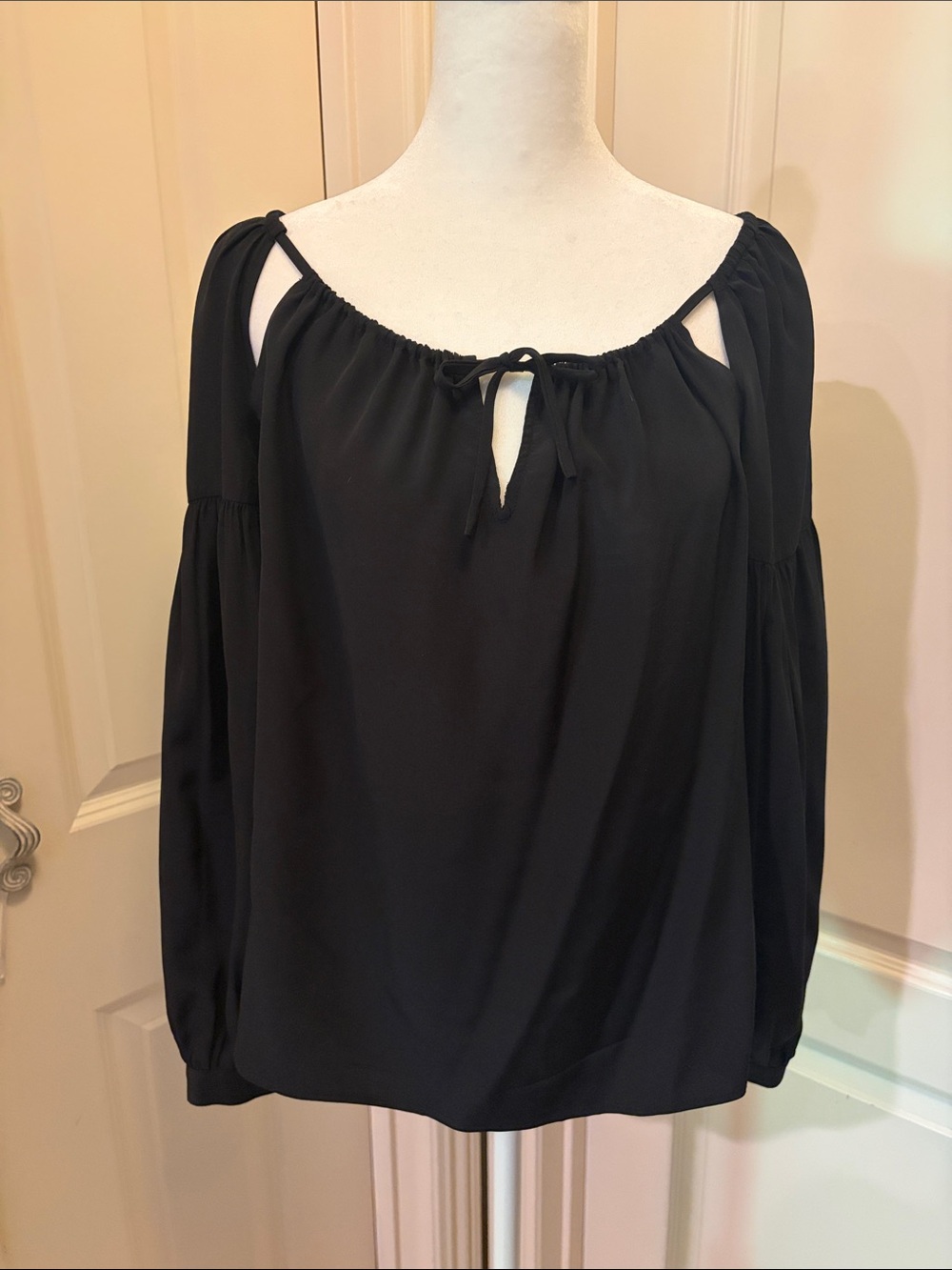 Frame Black Peasant Blouse with Tie Neck